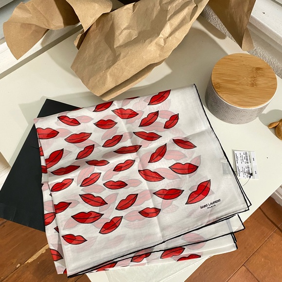 SOLD Authentic YSL Lips ๐ kisses Silk Scarf NWT - Picture 1 of 11